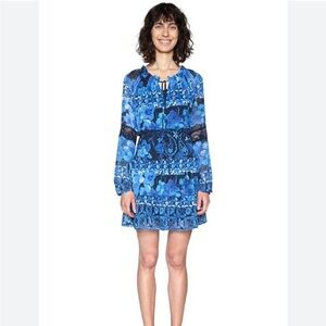 Desigual sheer blue floral Linda Dress overlay Size 44